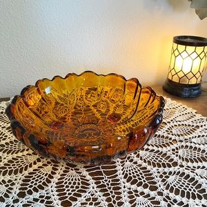 Vintage Amber Sunflower Footed Bowl